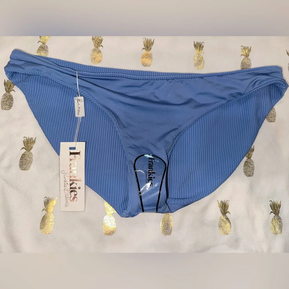 Frankie’s bikini bottoms, NWT. Pretty Blue. Small snags on fabric.